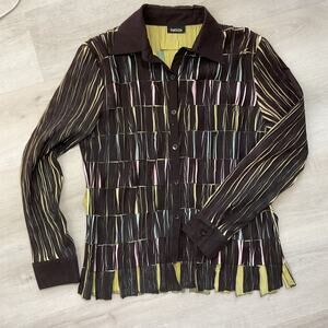 Fantazia Black Weave Button Up Jacket Boho Whimsical Womens M